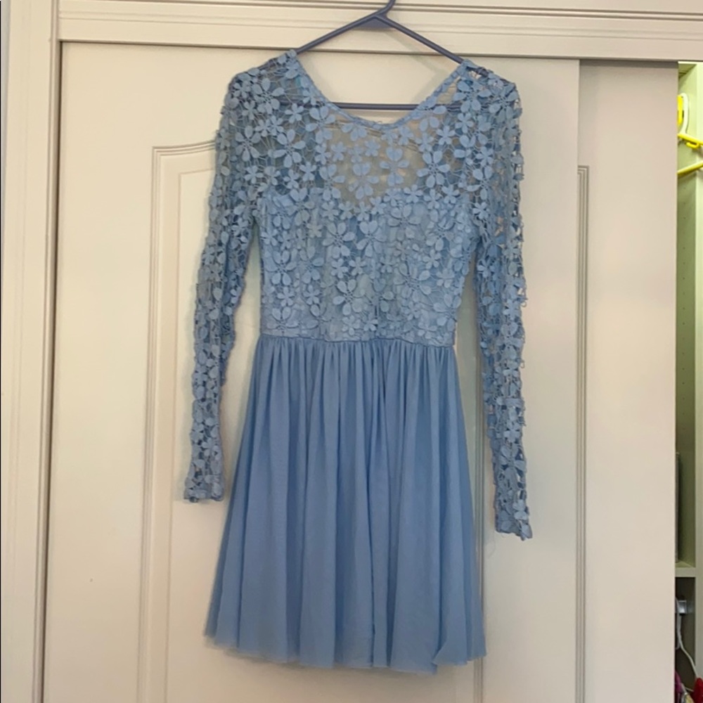 xenia blue lace long sleeve dress